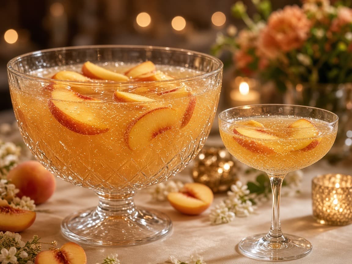 Champagne Bowle med fersken — cocktail med vin