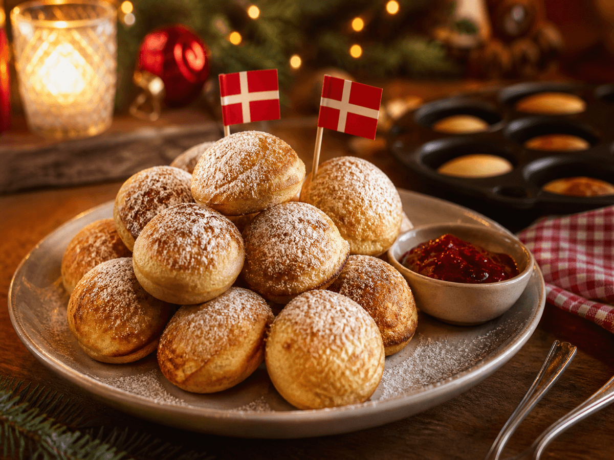 Æbleskiver med hvidvin i dej — serveret ret
