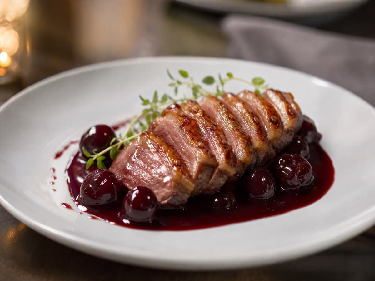 Andebryst med portvinsauce — serveret ret