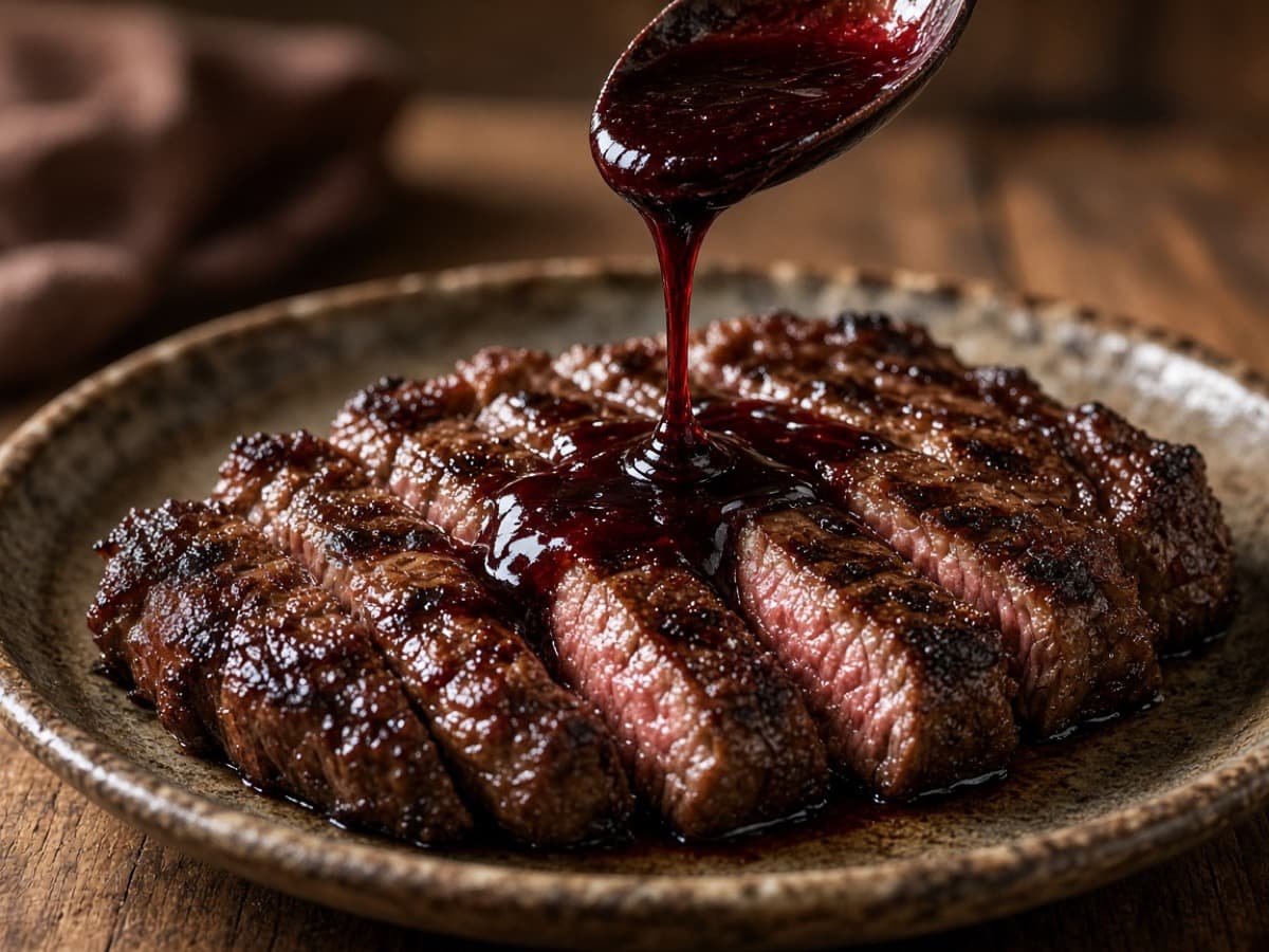 Balsamico- og rødvinssirup til steaks — serveret ret