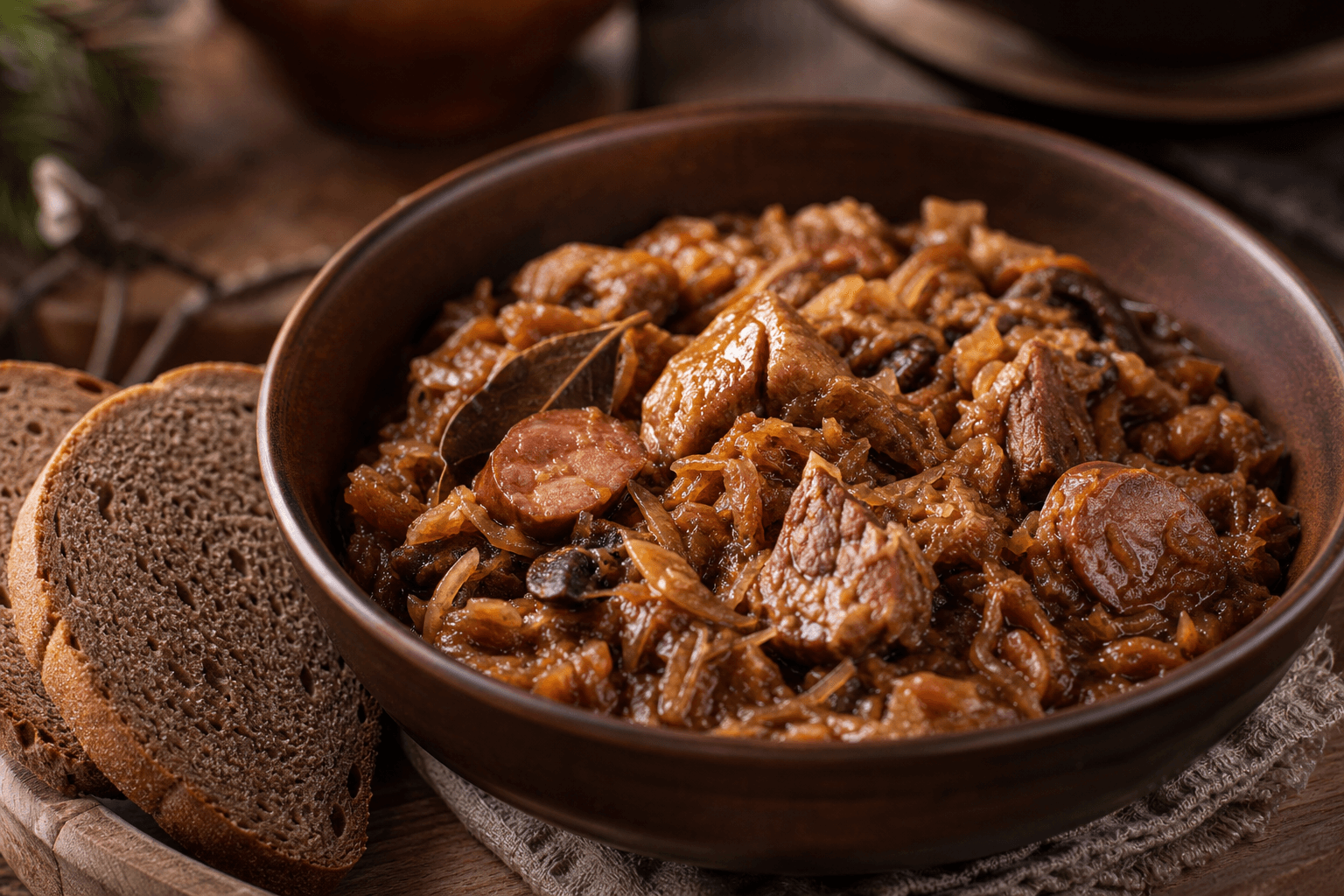 Bigos med rødvin — serveret ret