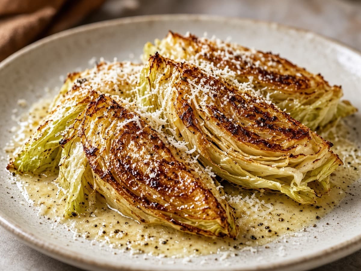 Braiseret spidskål i hvidvin, smør og parmesan — serveret ret