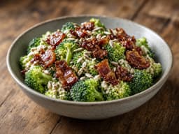 Broccolisalat med baconjam — serveret ret
