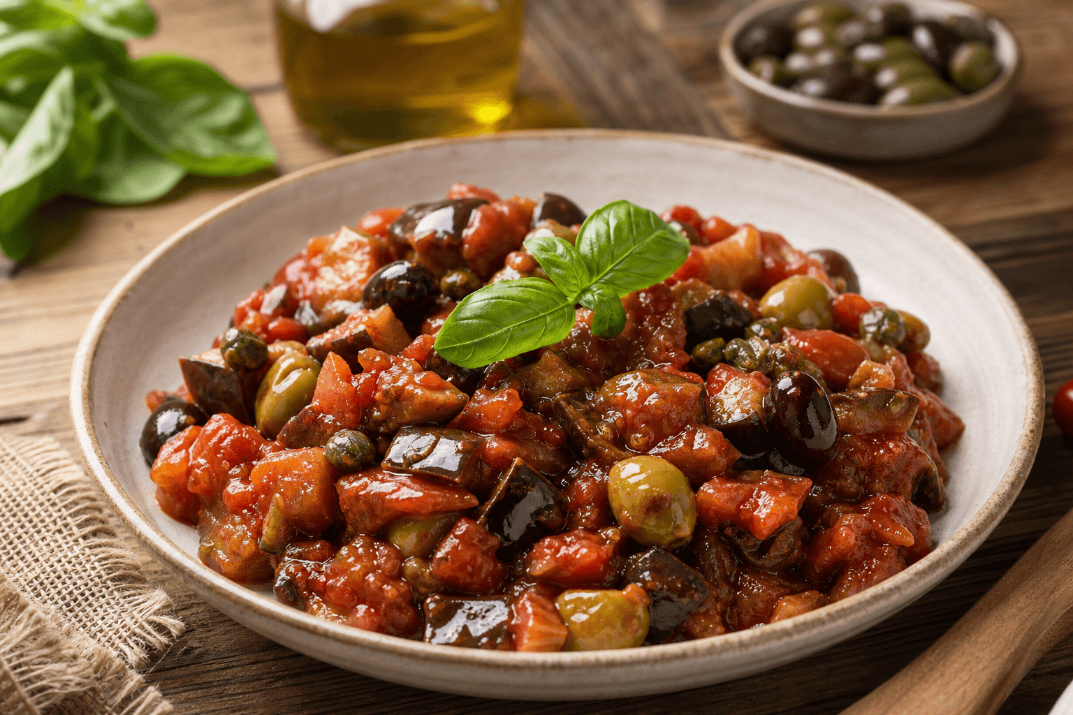 Caponata med rødvin — serveret ret