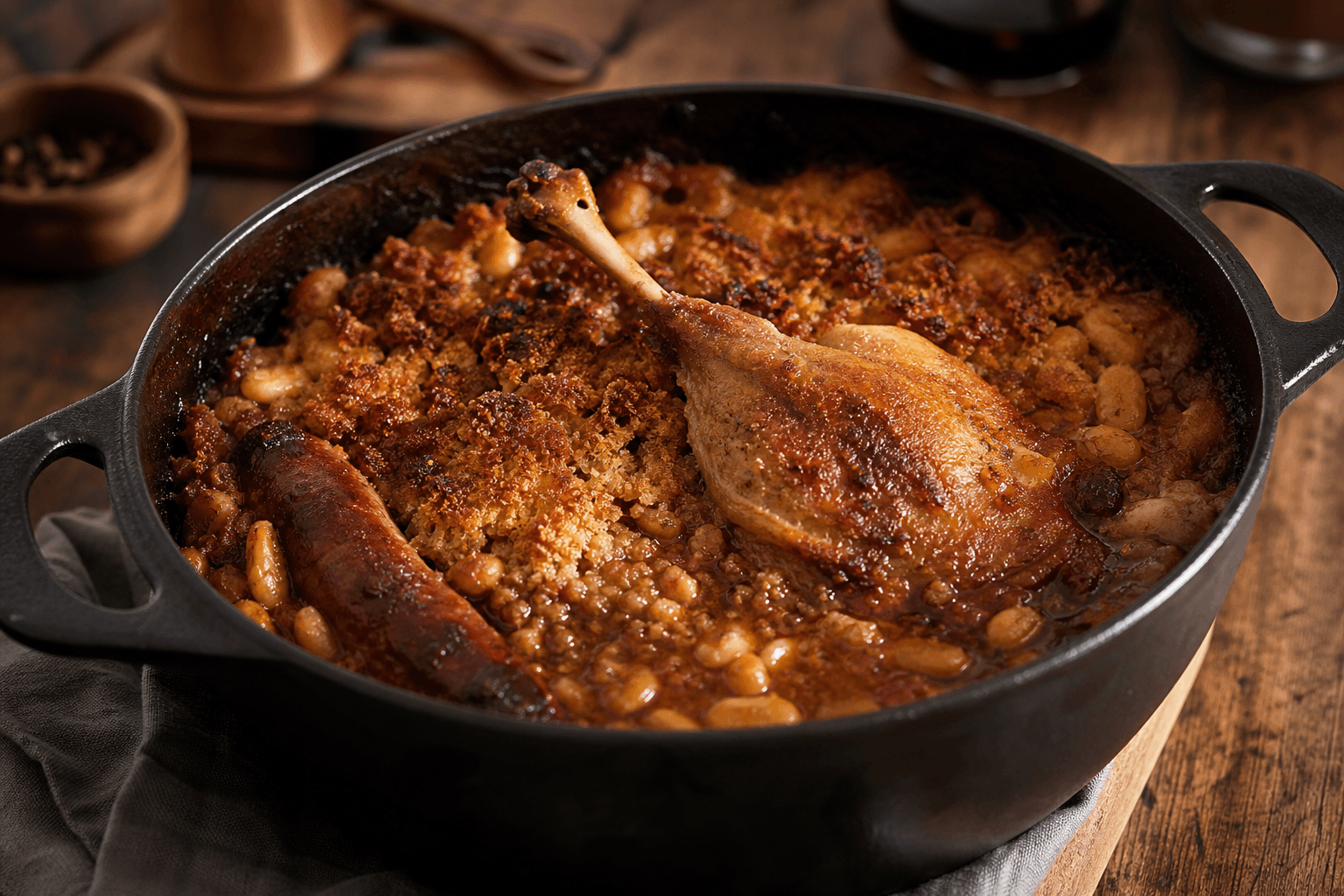 Cassoulet med rødvin — serveret ret