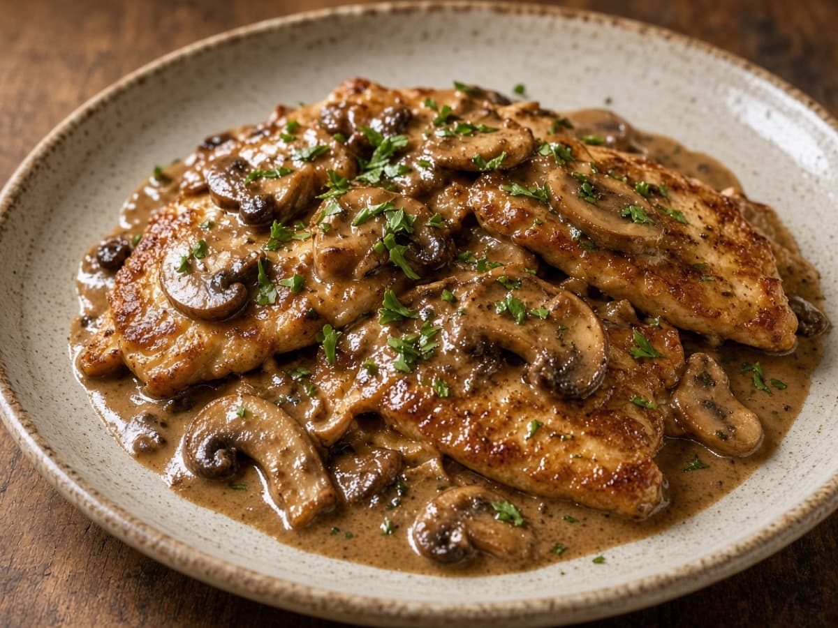 Chicken Marsala — serveret ret