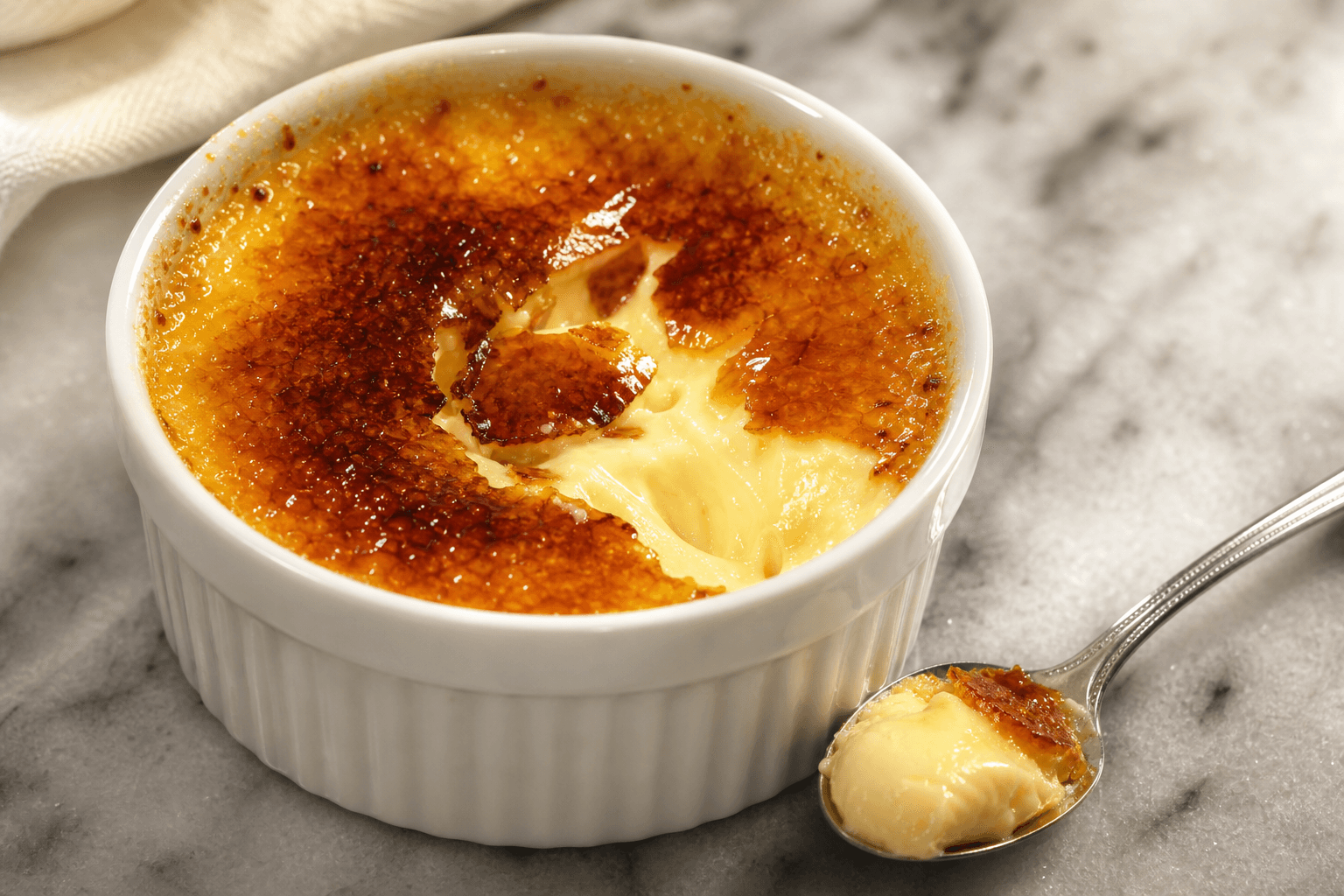Crème brûlée med hvidvin — serveret ret