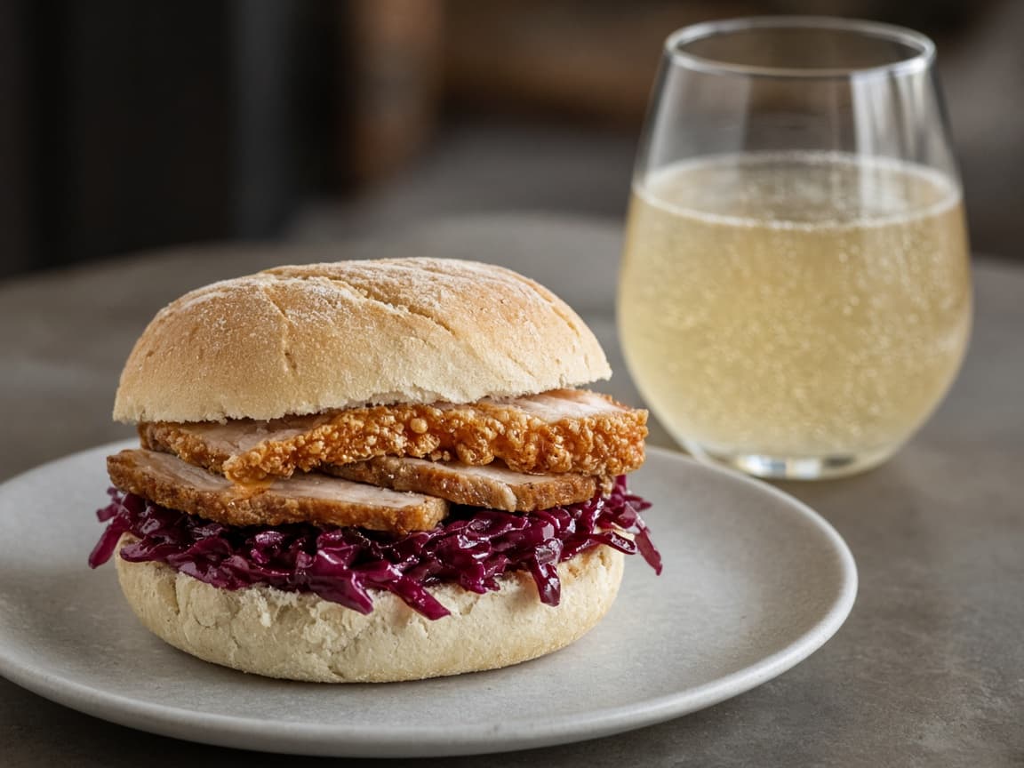 Flæskestegssandwich med pét-nat — serveret ret