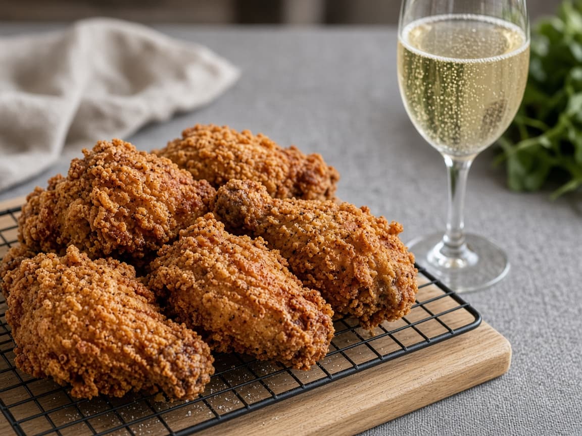 Fried chicken med bobler — serveret ret