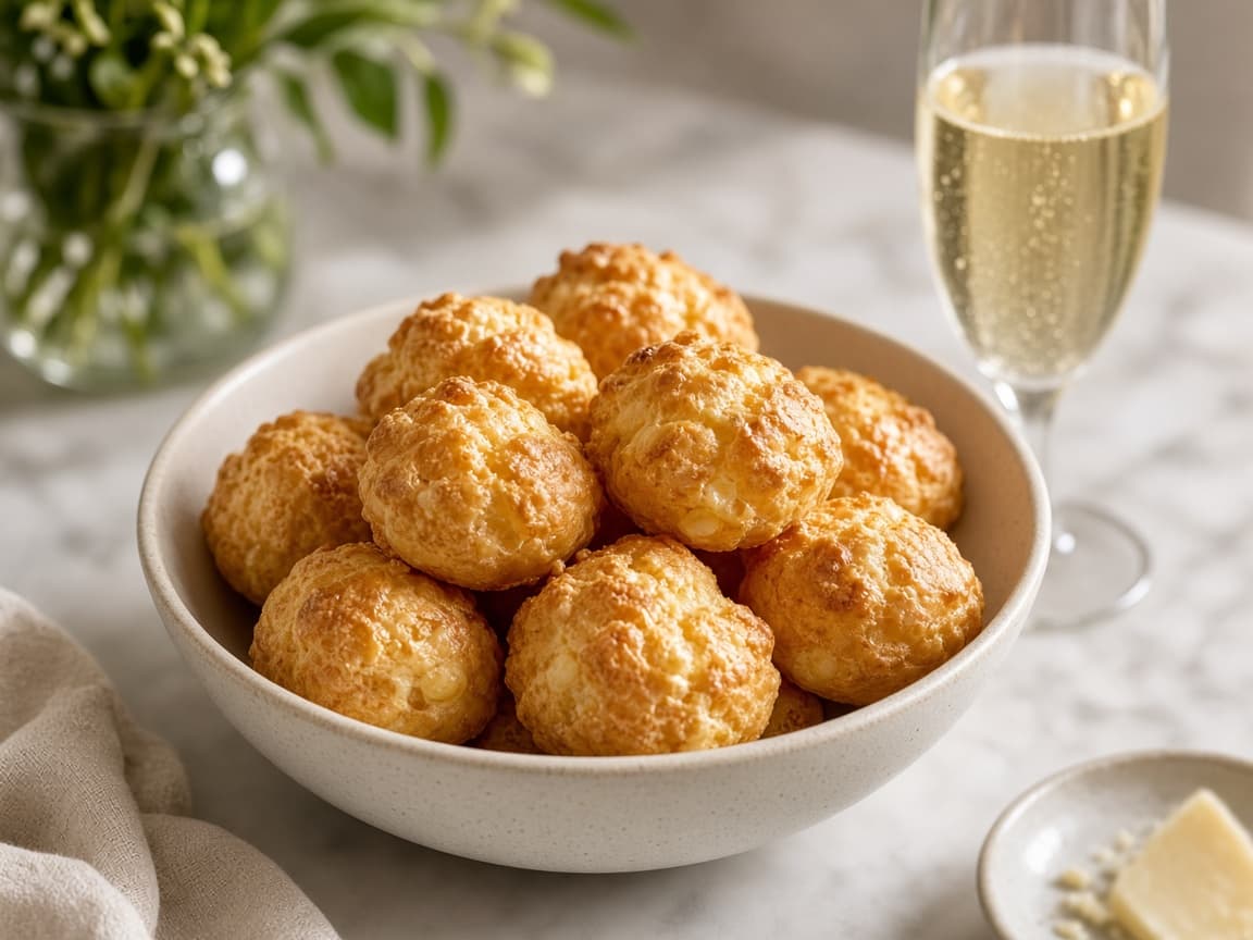 Gougères (franske ostevandbakkelser) — serveret ret
