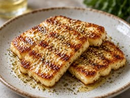Halloumi med honningglace — serveret ret