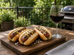 Grillpølser med kold Zweigelt — serveret ret