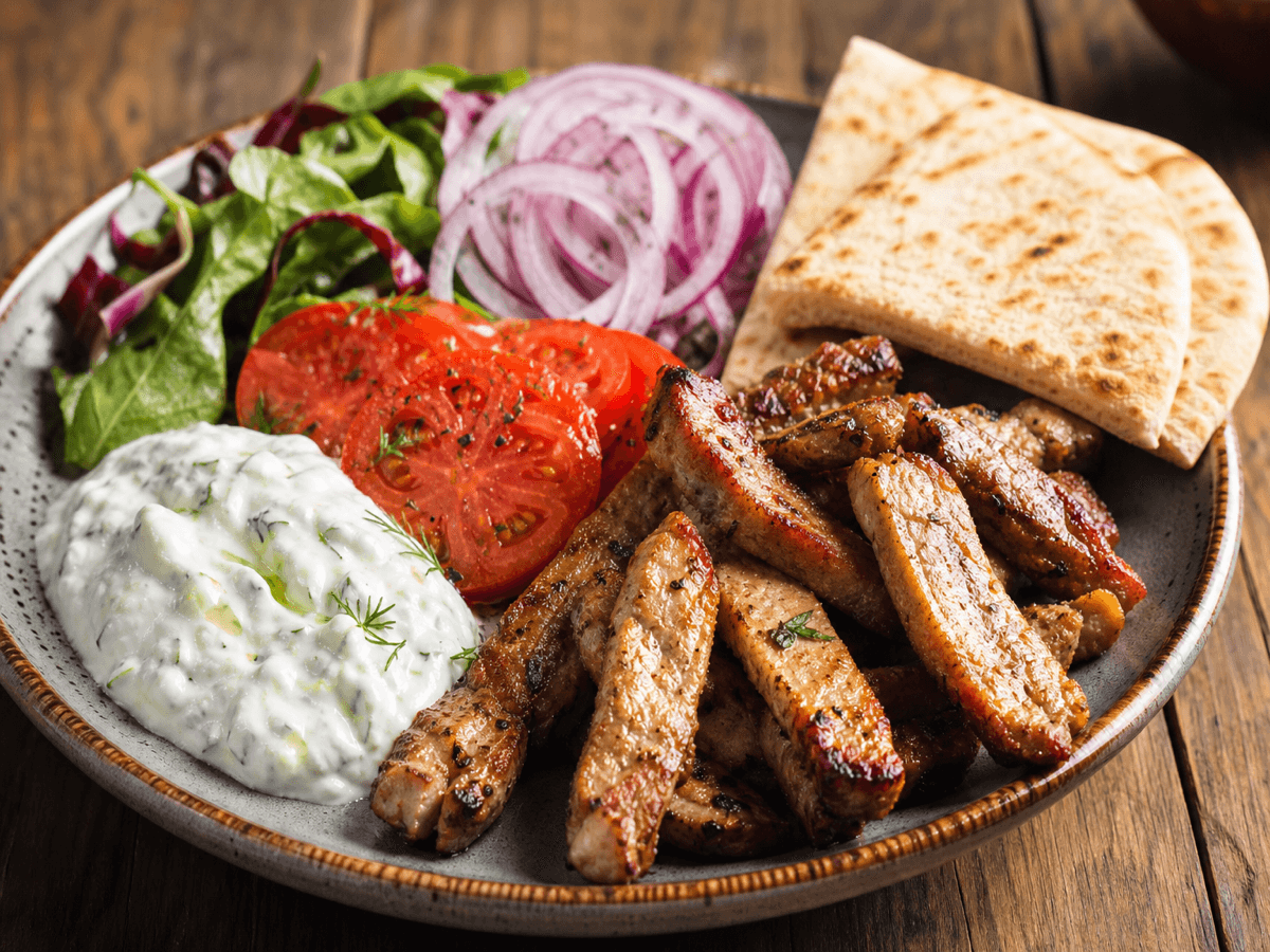 Gyros-tallerken — serveret ret