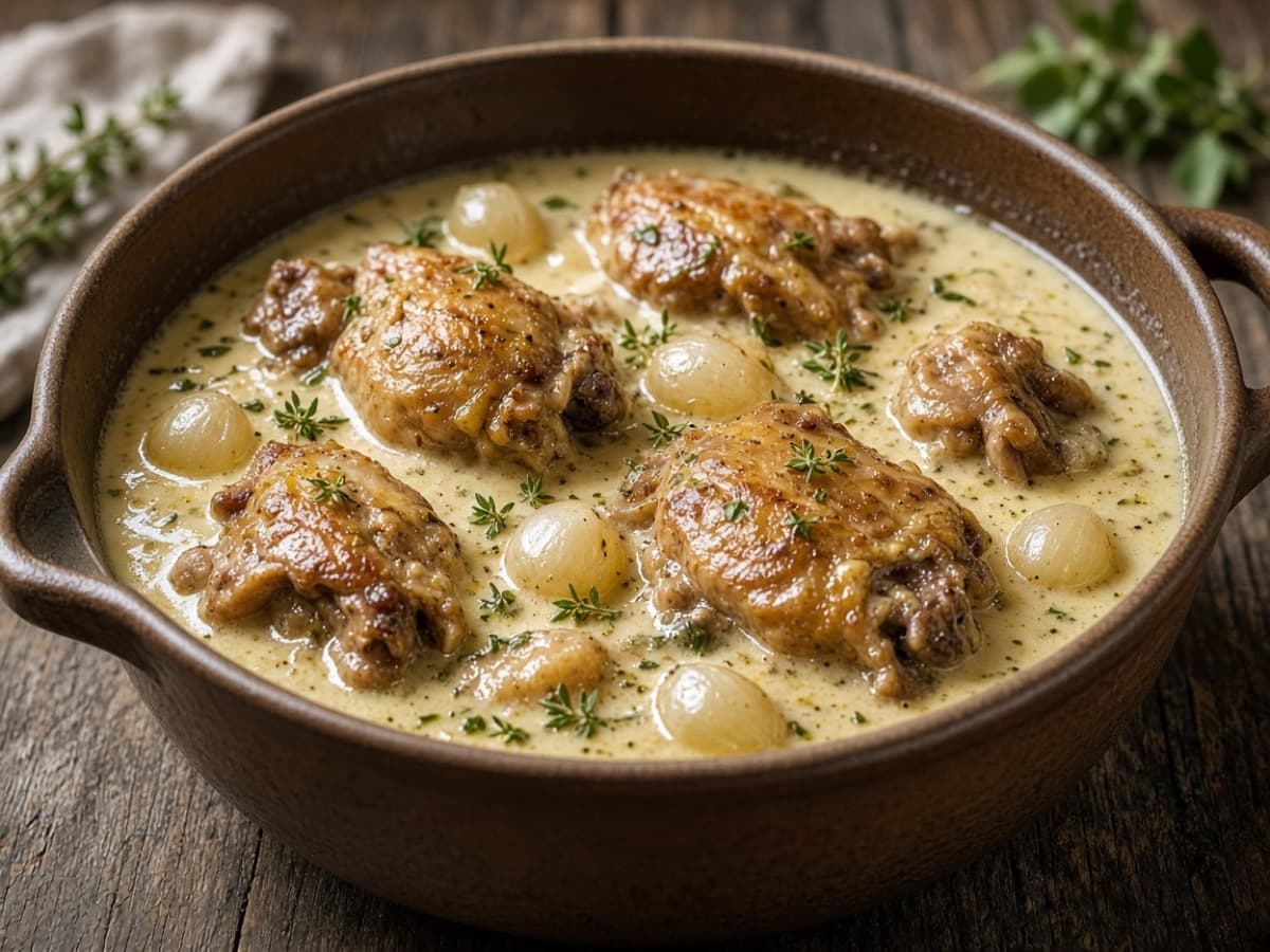 Lapin au Vin Blanc — serveret ret