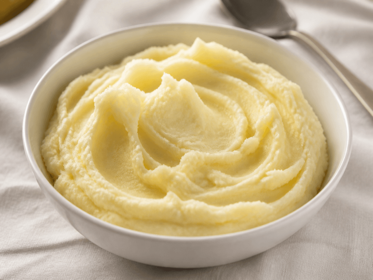 Kartoffelmos med hvidvin — serveret ret