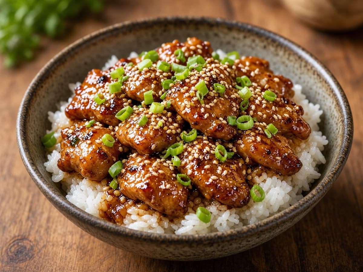 Kylling Teriyaki med sake og mirin — serveret ret