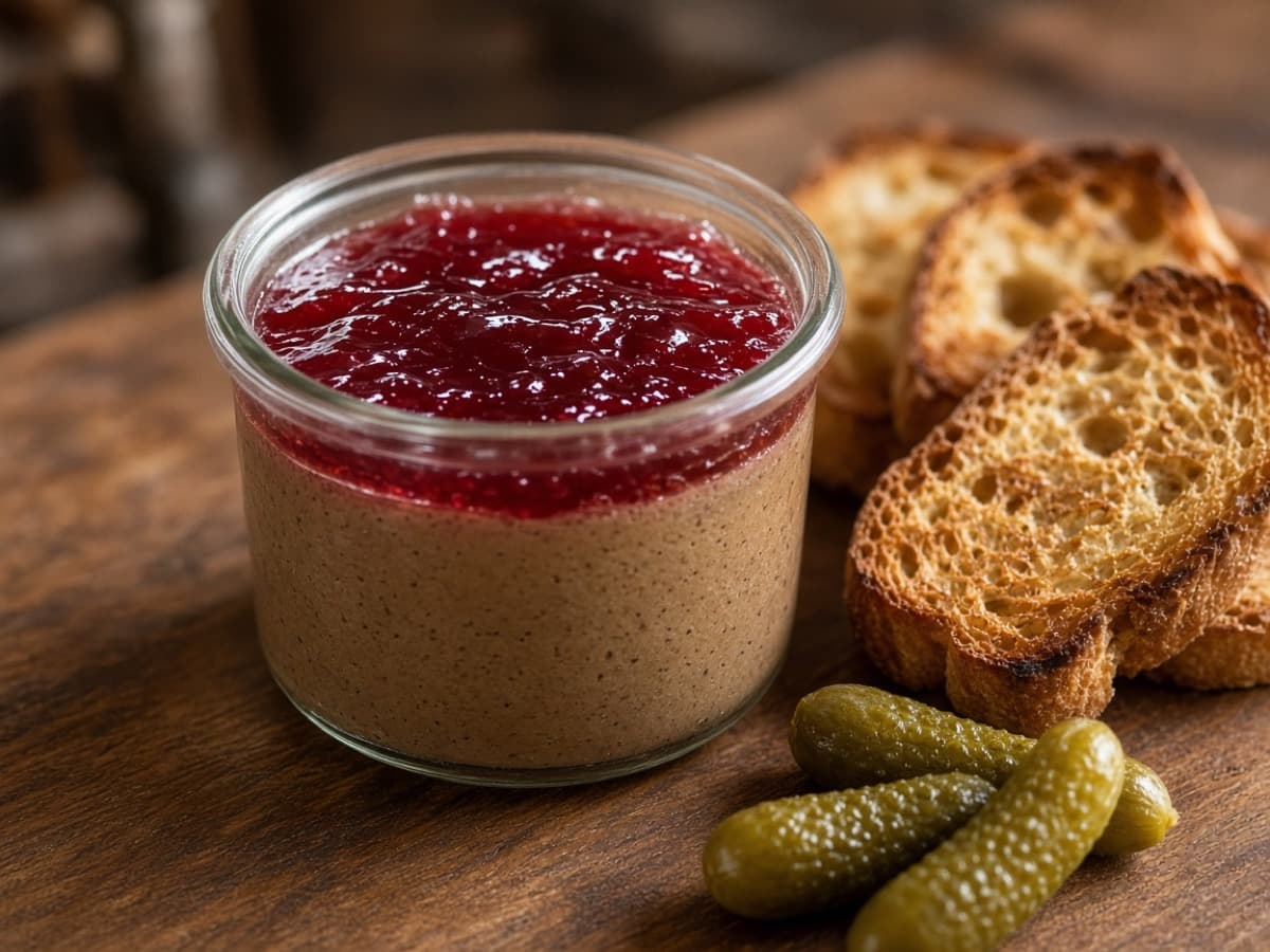Chicken Liver Parfait med portvinsgelé — serveret ret