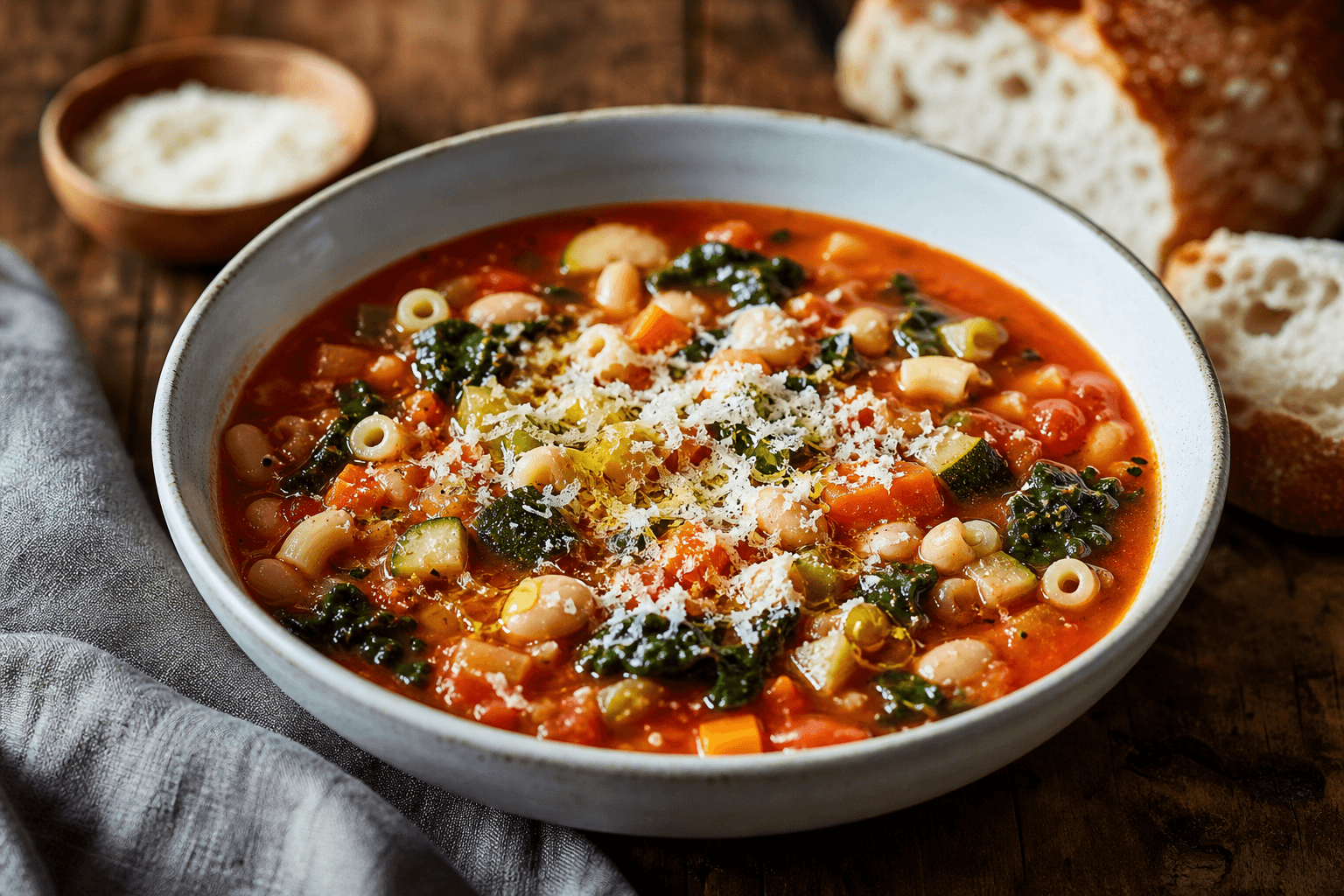 Minestrone med rødvin — serveret ret