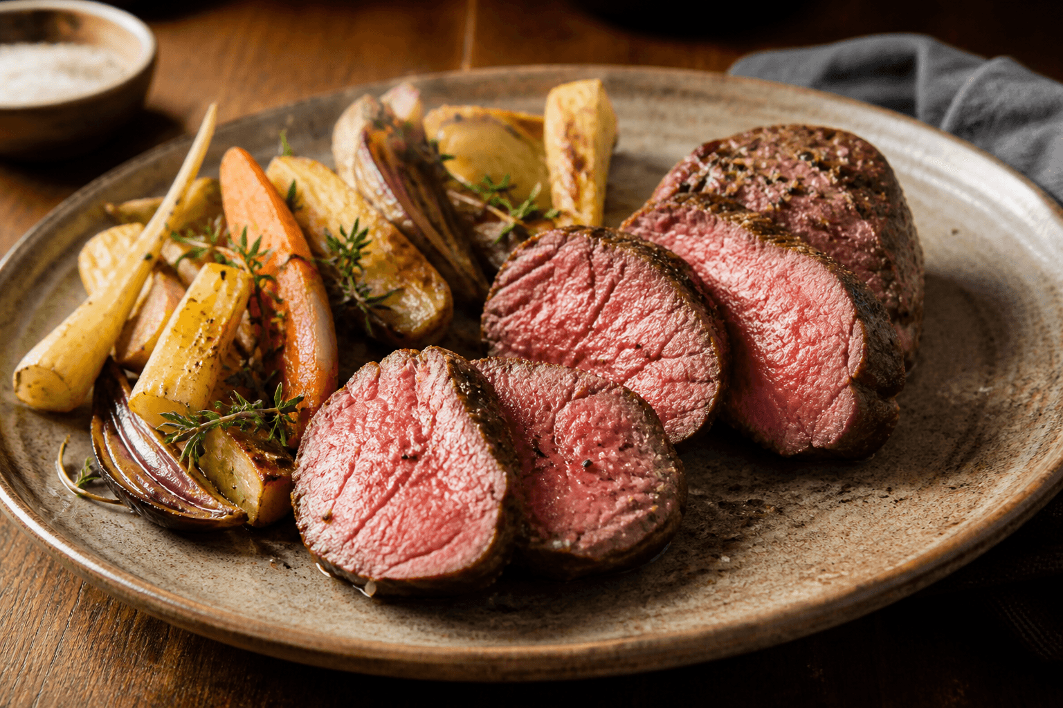 Oksefilet med grøntsager — serveret ret
