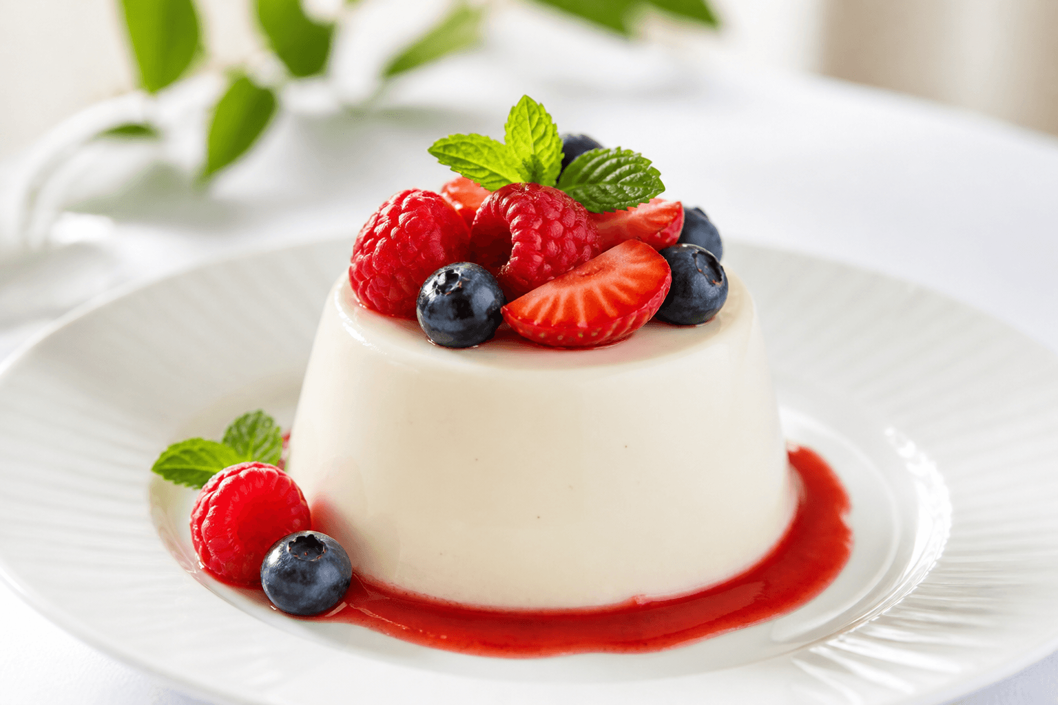 Panna cotta med hvidvin — serveret ret