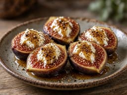 Portvinsglaserede figner med gedeost — serveret ret