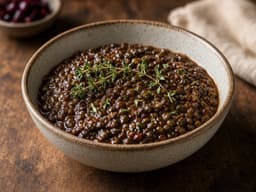 Puy-linser med chokolade — serveret ret
