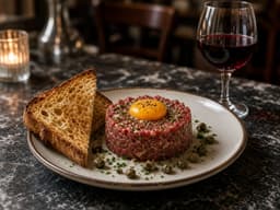 Rørt tatar med Beaujolais — serveret ret