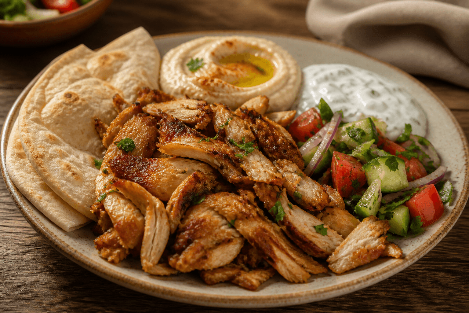 Shawarma-tallerken — serveret ret