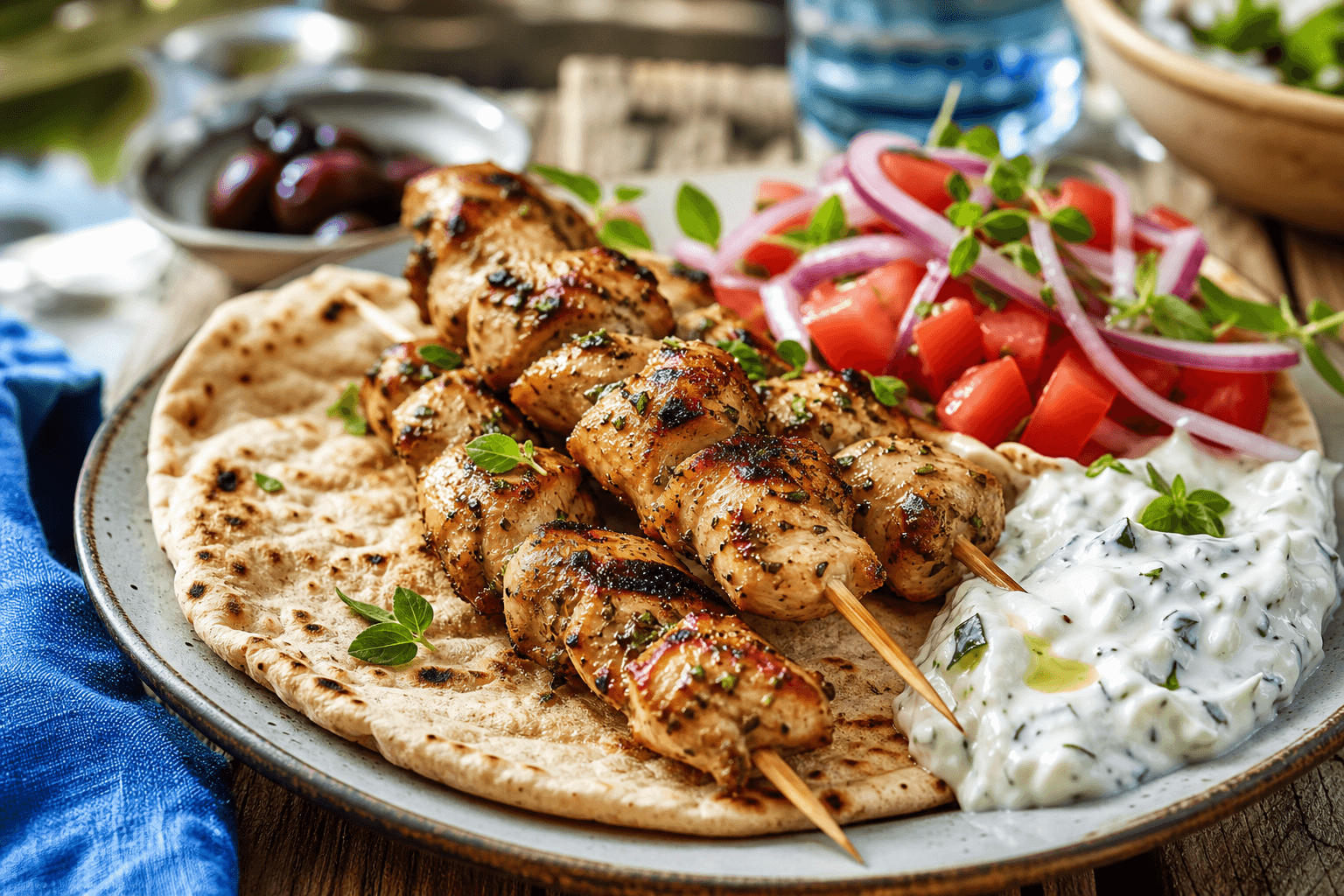 Souvlaki med hvidvin — serveret ret