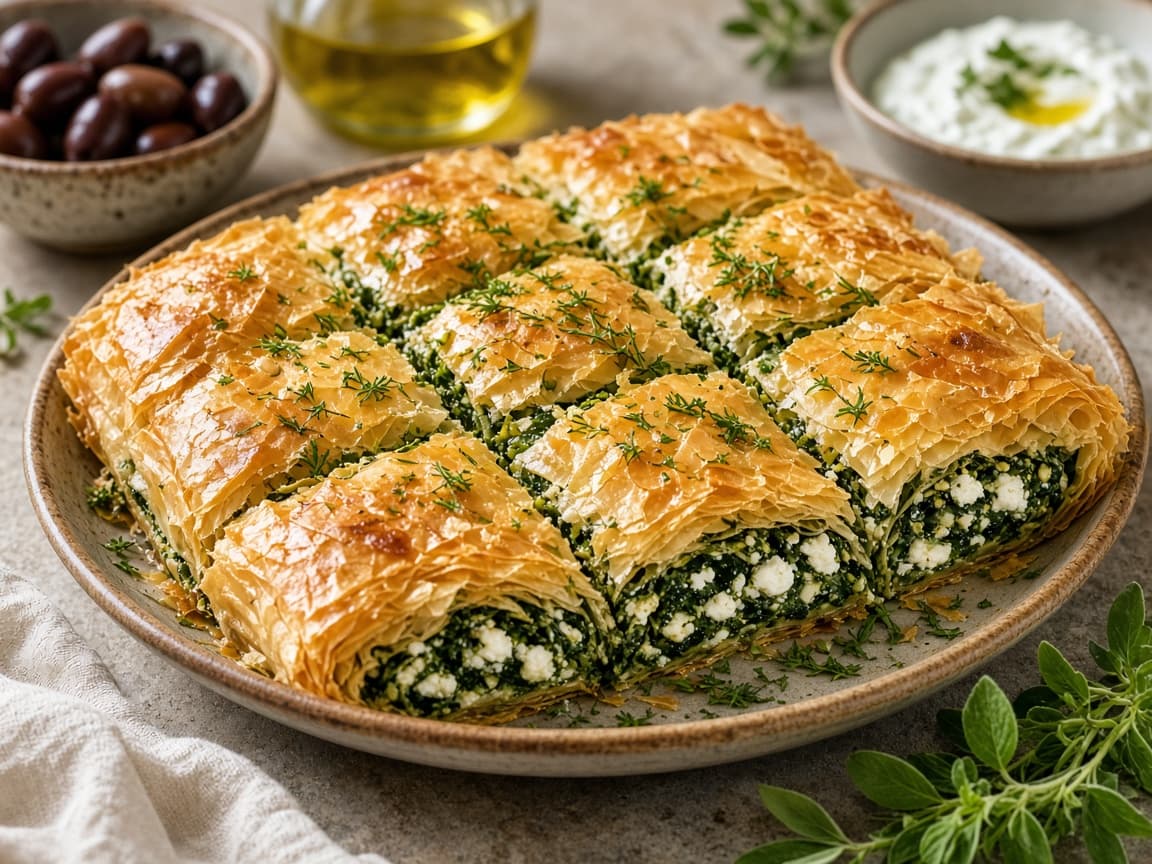 Spanakopita med hvidvin — serveret ret