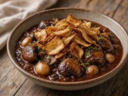Svampe Bourguignon med jordskokke — serveret ret