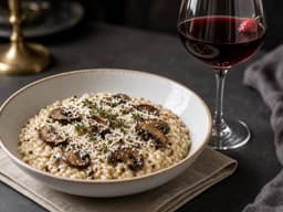 Svamperisotto med kold pinot — serveret ret