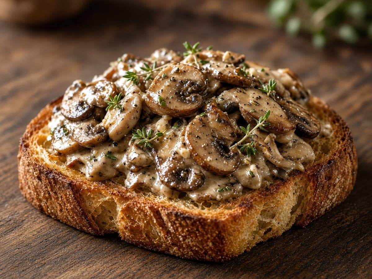Svampetoast med hvidvin og timian — serveret ret