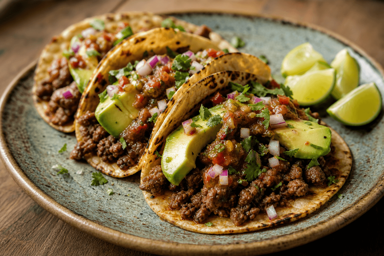 Tacos med oksekød — serveret ret