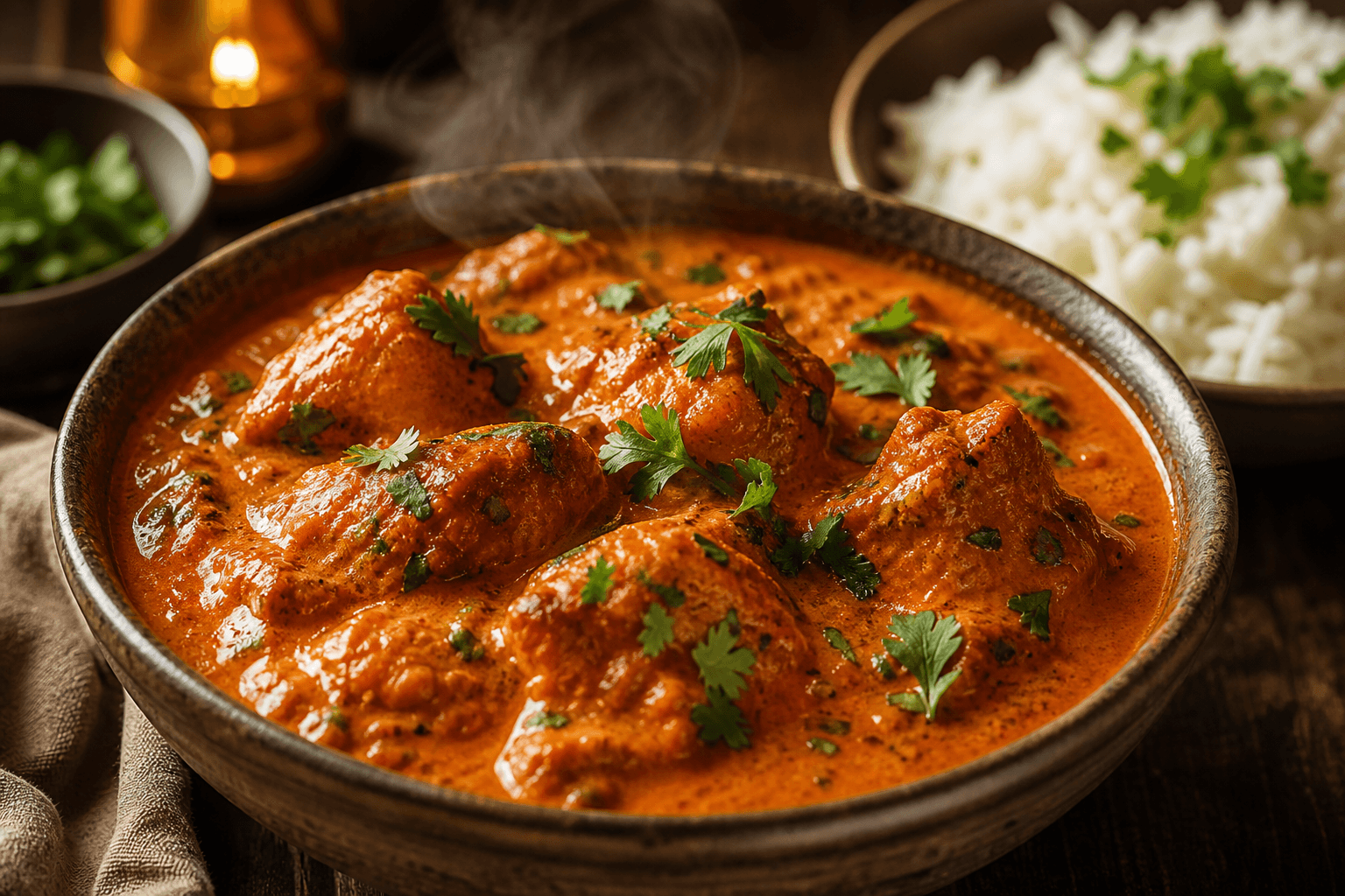 Tikka masala med hvidvin — serveret ret