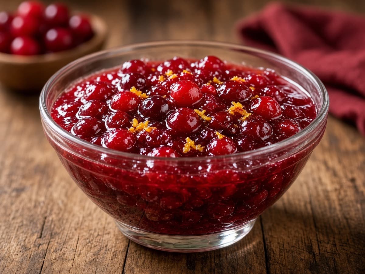 Tranebærkompot med Grand Marnier og rødvin — serveret ret